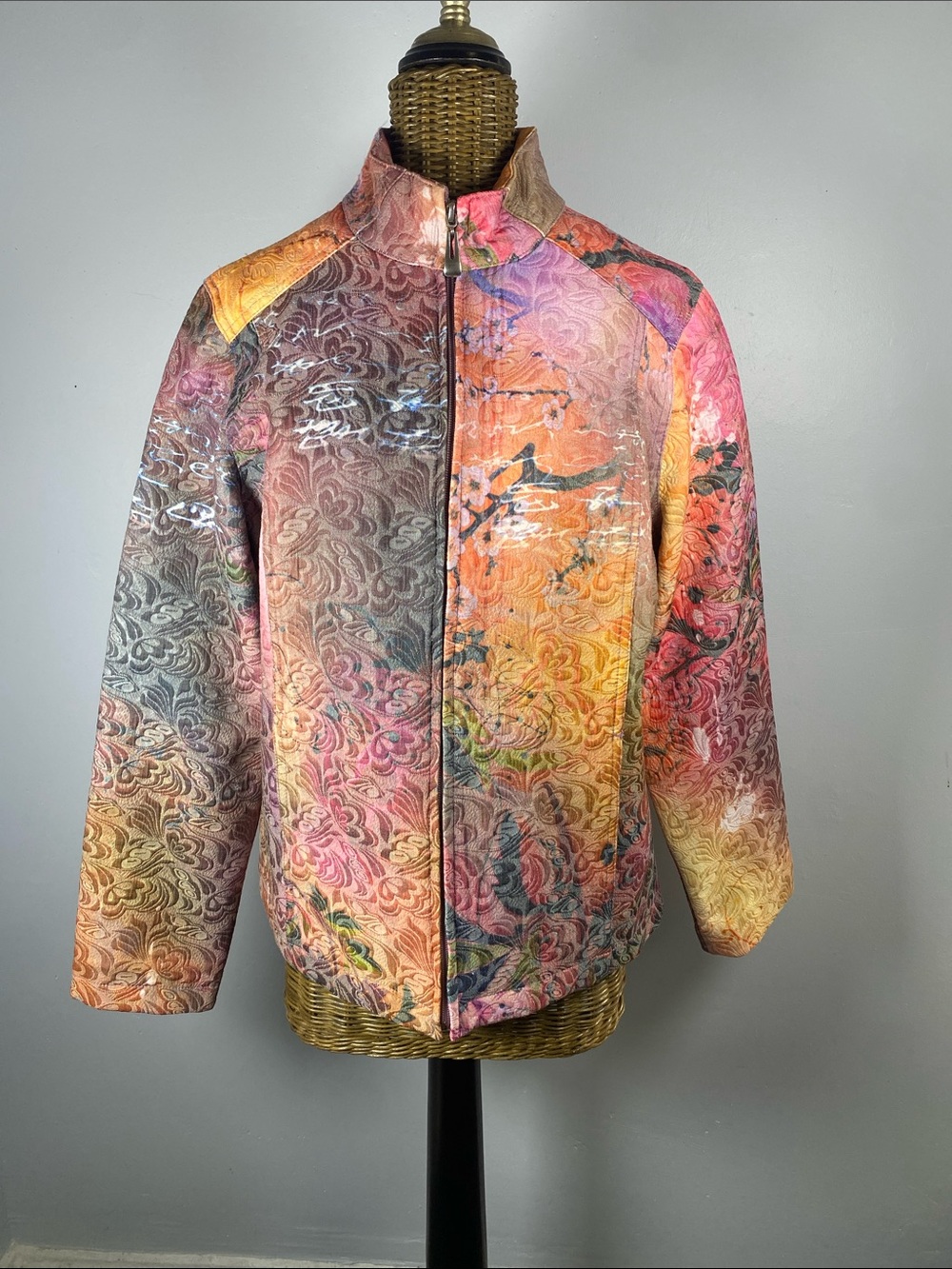 Kaktus Women's Multicolor Patterned Bomber Jacket - Pink Orange Yellow Gray